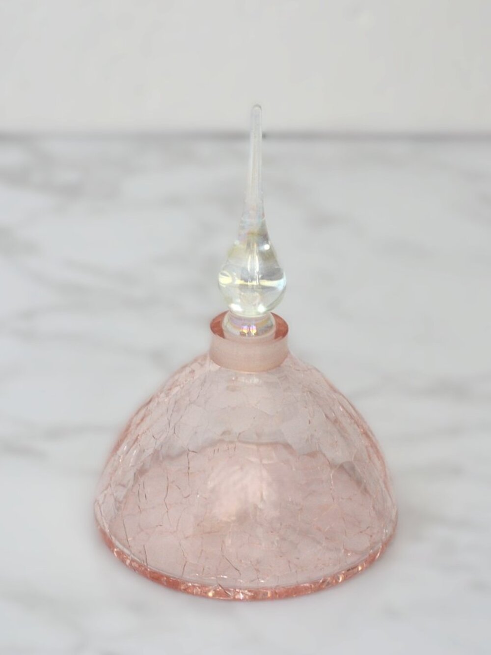 Mag Parfums Pink Crackled Glass Perfume Bottle with Tear Drop Stopper